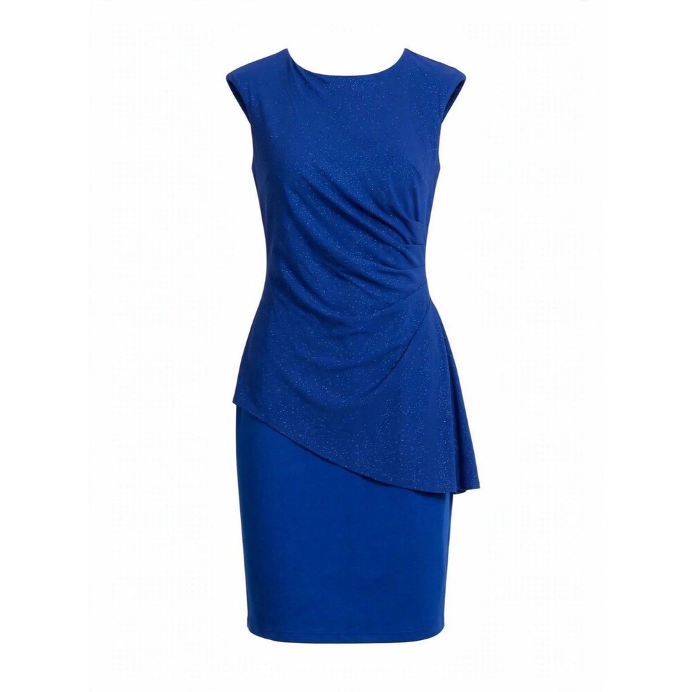 Enfocus Studio 8 Royal Blue Cocktail Dress Formal Party Glitter Draped Sheath